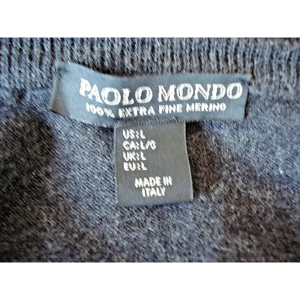 Paolo Mondo Sweater 100% Extra Fine Merino Virgin Wool V Neck Italy Mens Sz L